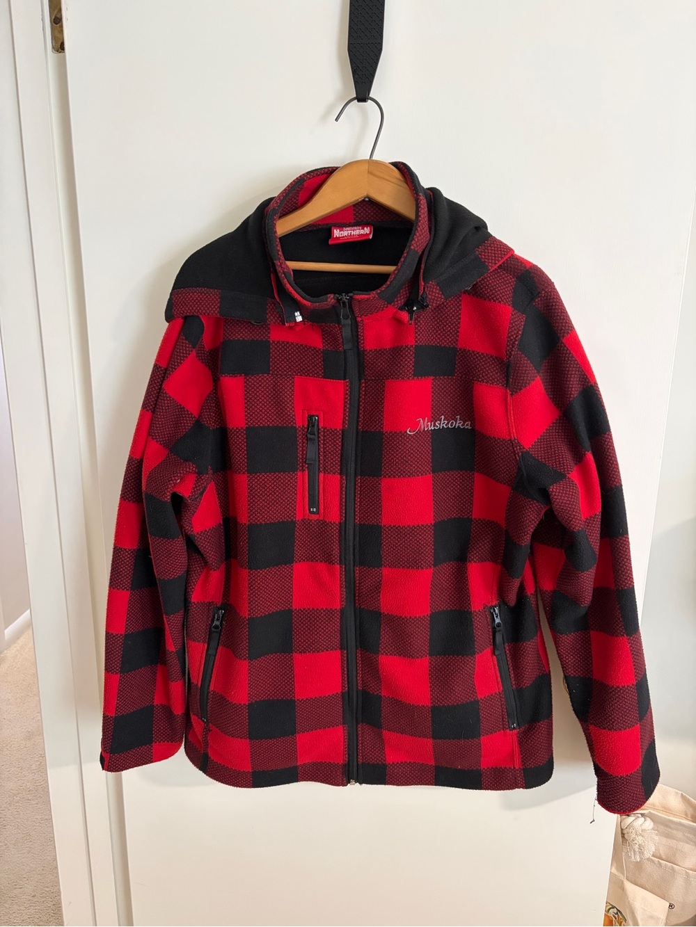 Women's Red & Black Buffalo Plaid Bomber Jacket with Hood